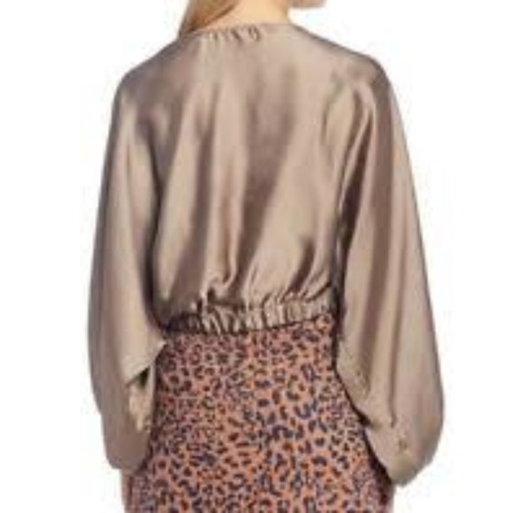 Free People Midnight Vibes Satin Blouse Taupe NEW - Picture 8 of 11